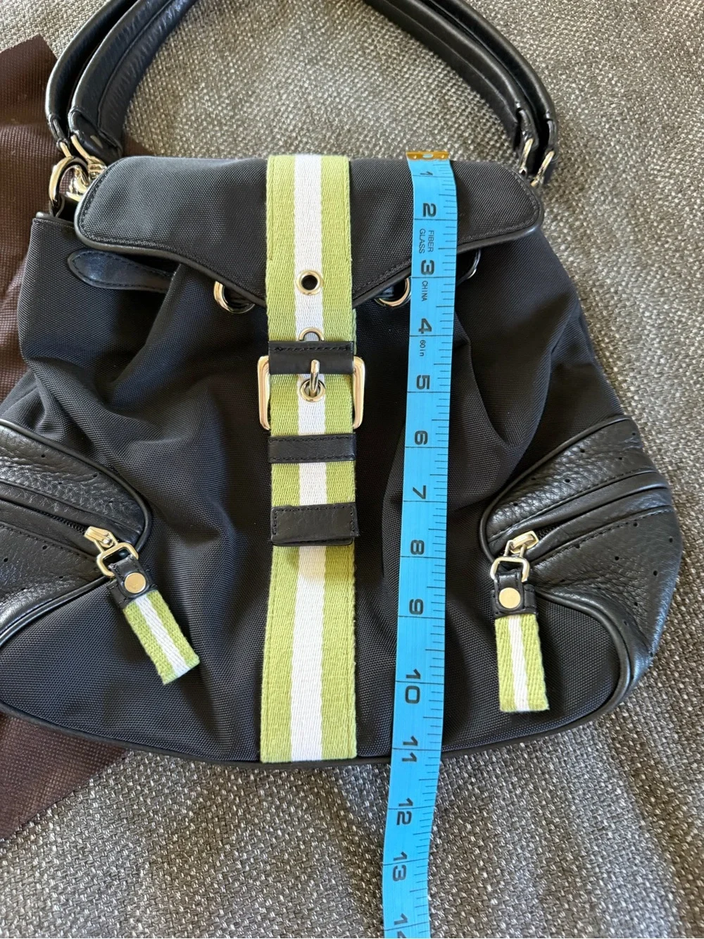 Cole Haan Black Nylon Messenger Bag with Lime and White Stripe